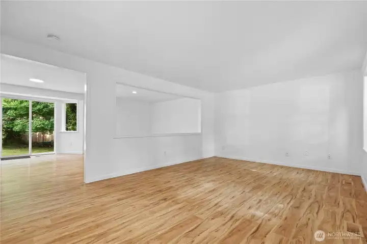 View from front door into living and dining room