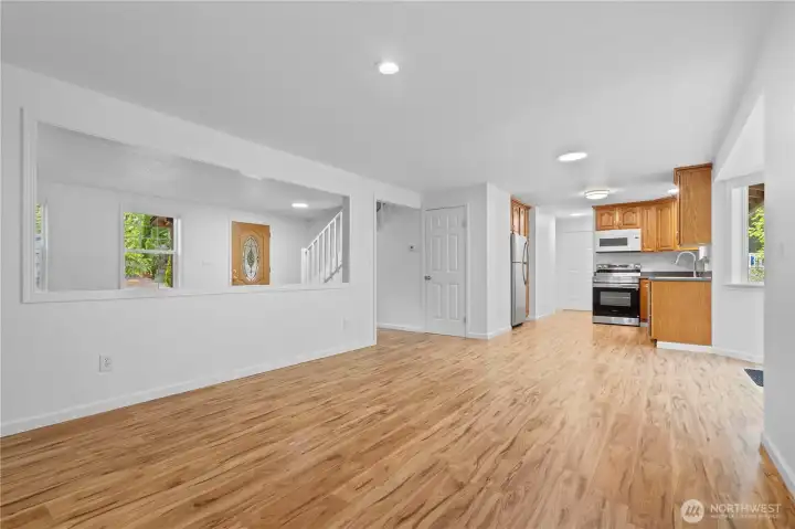 View from dining room to kitchen