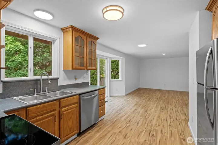 View from kitchen into dining area