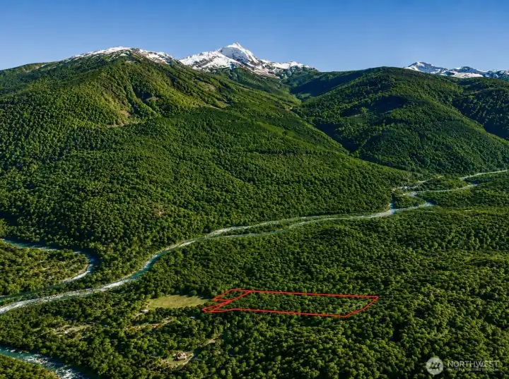 Overhead view with approximate boundaries in red. Overhead view with approximate boundaries in red.