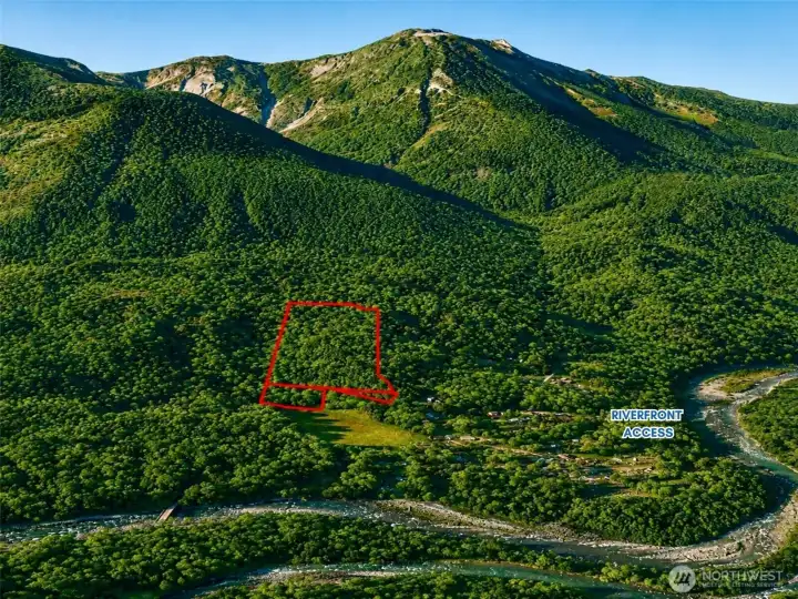 Overhead view with approximate boundaries in red. Overhead view with approximate boundaries in red.