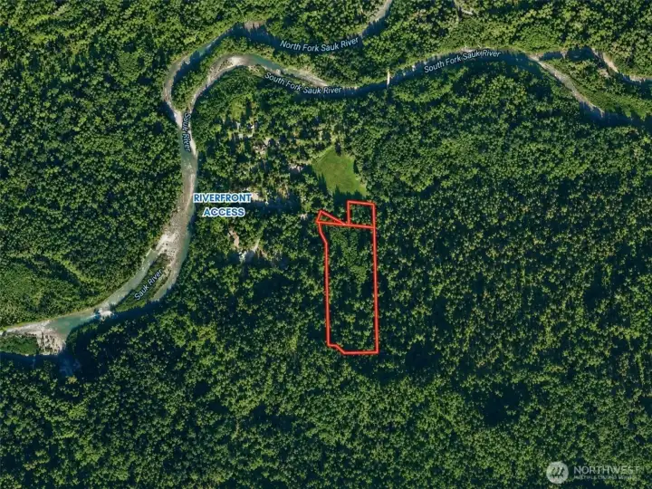 Overhead view with approximate boundaries in red. Overhead view with approximate boundaries in red.