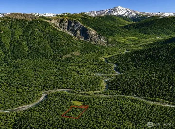 Overhead view with approximate boundaries in red. Overhead view with approximate boundaries in red.