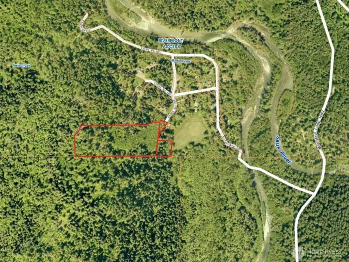 Overhead view with approximate boundaries in red. Overhead view with approximate boundaries in red.