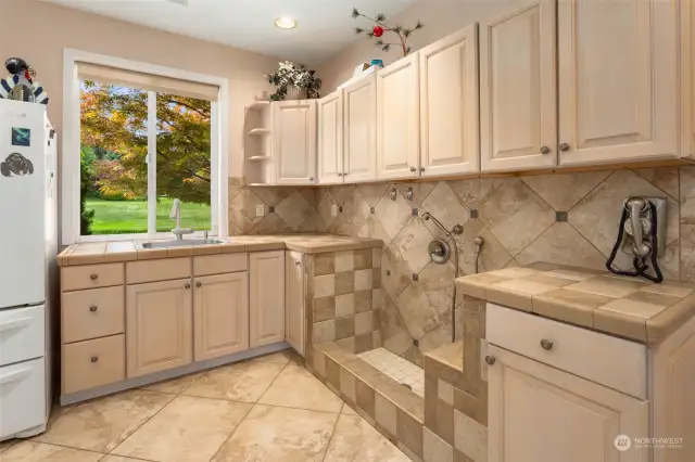 Mud Room from Garage with Built-In Dog Washing Station