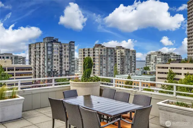 Rooftops decks are fully furnished with tables, chairs, lounge areas, and BBQs.