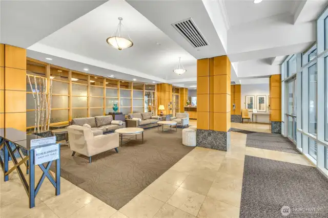 Secure lobby entrance with 24/7 concierge, locked mailboxes, and elevator access.