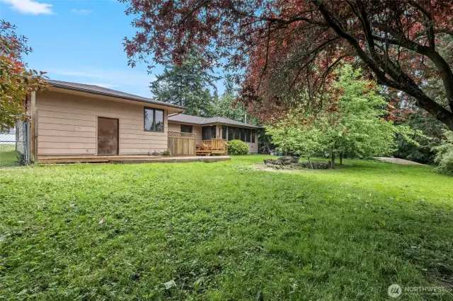 Huge backyard is fully fenced.