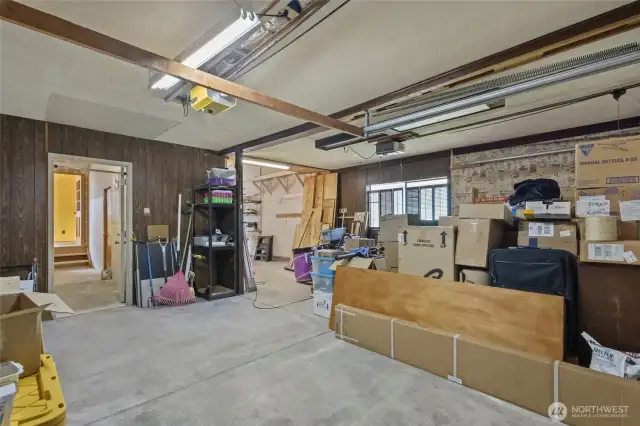 Three car garage with a shop.