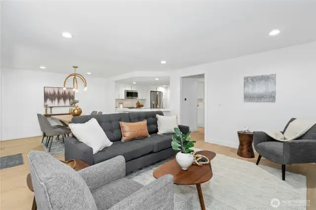 This view shows off the living and a peek towards the dining space!