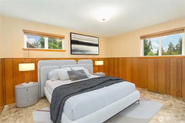 This photo is virtually staged to show a potential furniture layout in this room