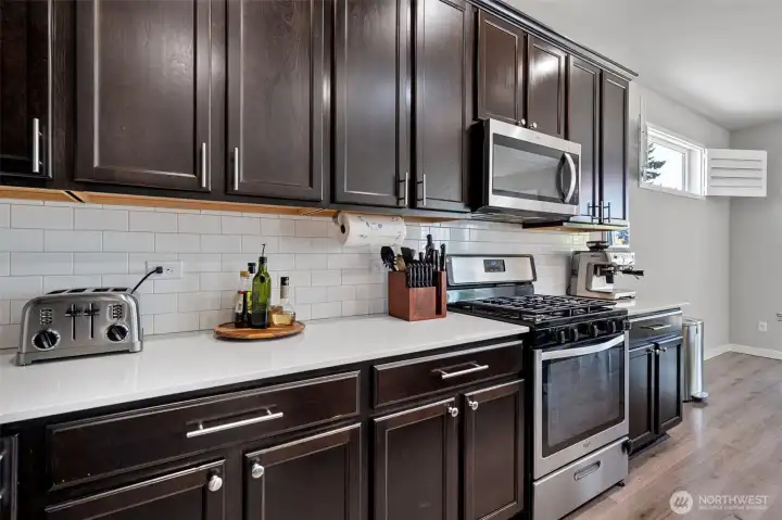 Beautiful rich brown cabinetry