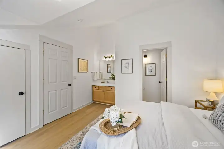 Top level bedroom with attached bathroom including WC/shower room