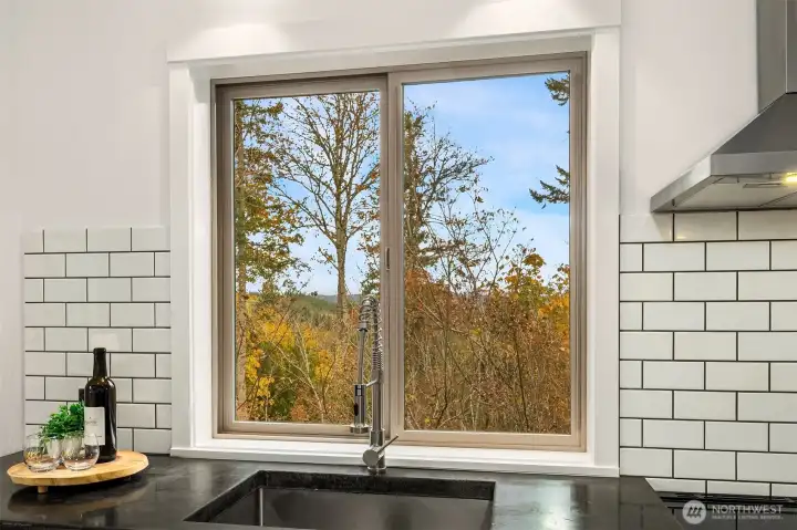 Territorial views from MIL kitchen window extend all the way to the Snoqualmie Ridge golf course