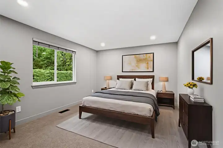 Virtually staged primary bedroom -