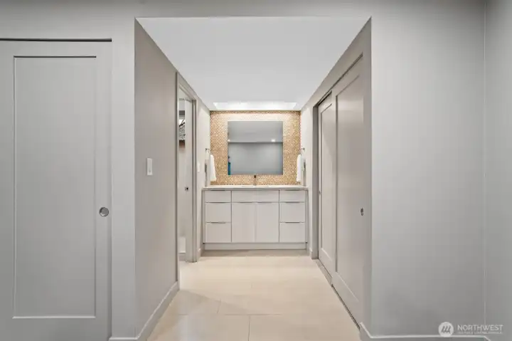 Two closets allow for ample space.