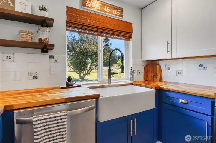 Updated farm sink in kitchen
