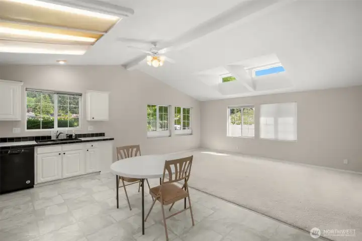 Open concept kitchen and family room.