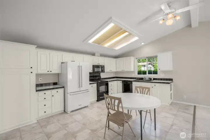 Open concept kitchen and family room.