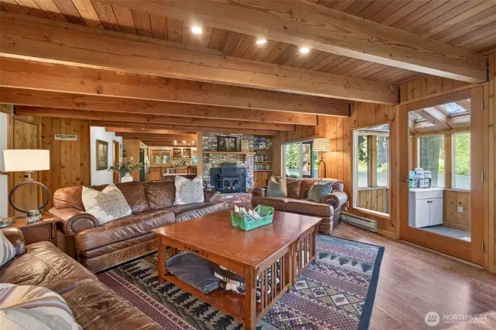 Living room with cozy woodstove Living room with cozy woodstove