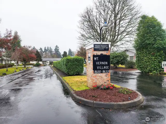 Mt Vernon Village-sign at entrance.