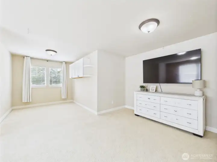 upstairs entertainment room wired for projector and surround sound