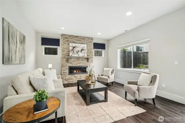 Chic living room with a statement fireplace centerpiece