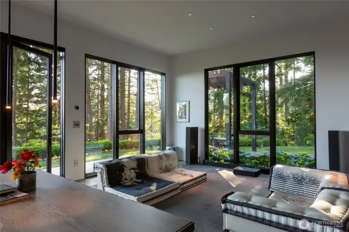 Living Room with wall of windows to bring the outside in