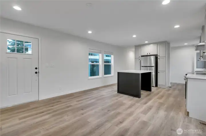 Living room open to the kitchen