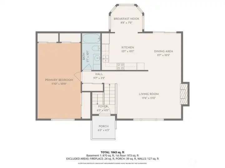 Main floor plan. Digitally generated floor plan sq footage is different than county records.