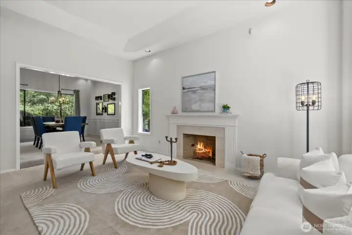 Living Room with Vaulted Ceilings and Fireplace