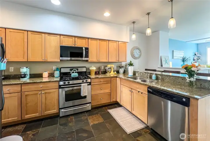 Stainless Steel Appliances. Slate tile Floors