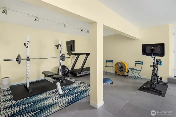 Lower level gym/recreation.