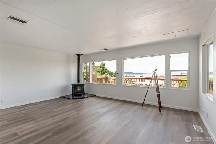Living Room with beautiful view of the sound.