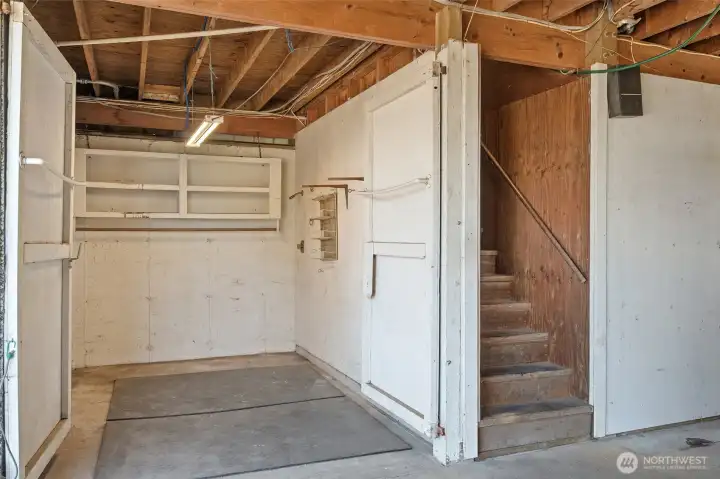 grooming stall and stairs to upper level grooming stall and stairs to upper level