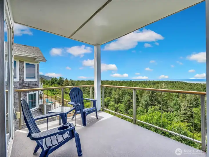 Covered balcony overlooking the Long Beach Peninsula—ideal for year-round outdoor living.