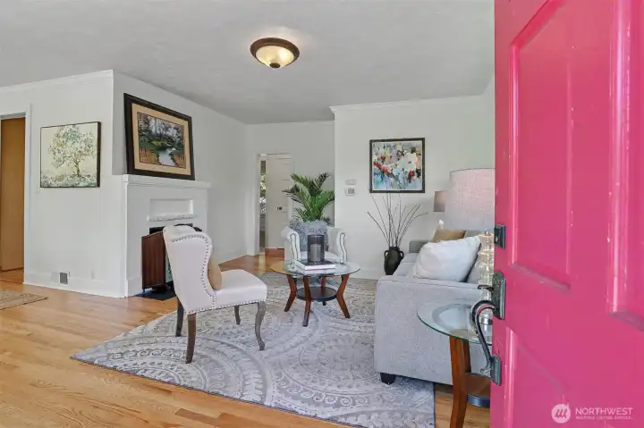 Lovely living room with gas fireplace