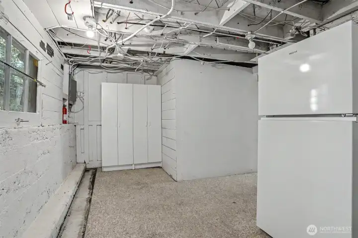 Basement is mostly finished with high ceilings