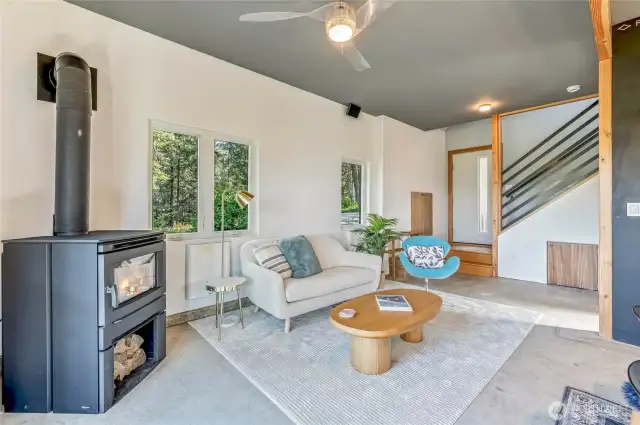 Living Room with Cozy Wood Stove