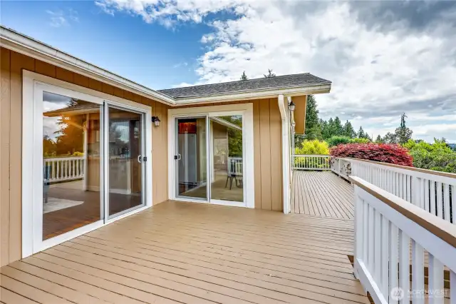 Left slider to room off kitchen, right slider to dining room.