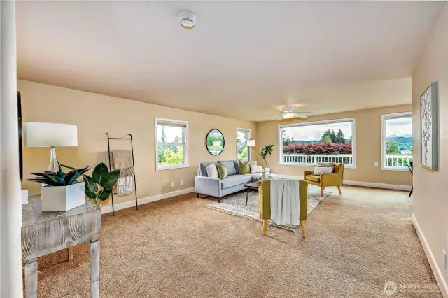 Large windows take in the expansive view from living room.