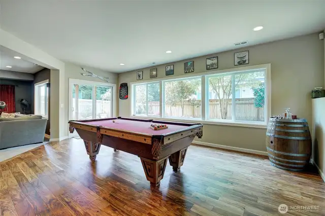 Lower level rec room large enough for a pool table