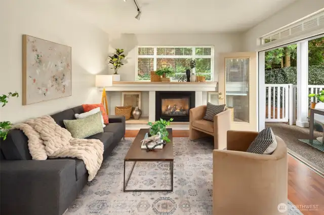 Welcome to your beautiful home! This gorgeous, inviting living room offers a convenient gas fireplace and double doors to your fenced patio. Thor’s open your French doors and your pooch or kitty has a private patio to enjoy!