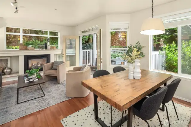 From your dining area looking towards the sweet built-ins. This is a sweet space to watch birds- like living on a nature preserve!