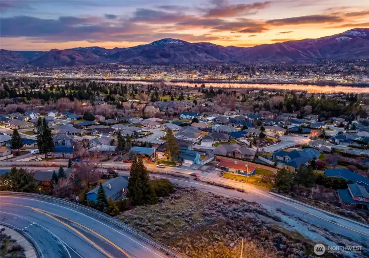 Twilight views of Mission Ridge Ski area and the Wenatchee Valley.
