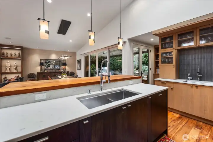 In the kitchen looking back at the dining area.