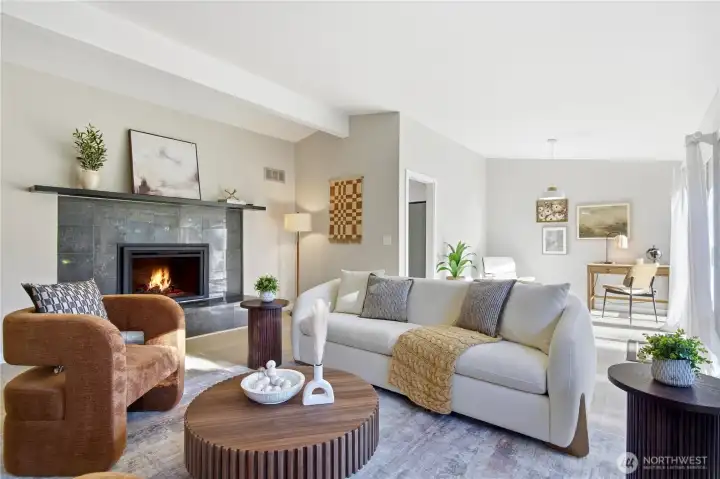 Open Living Room with Office Area