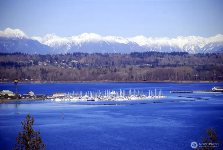 Looking back at Semiahmoo Marina and the Canadian Cascade mountain range