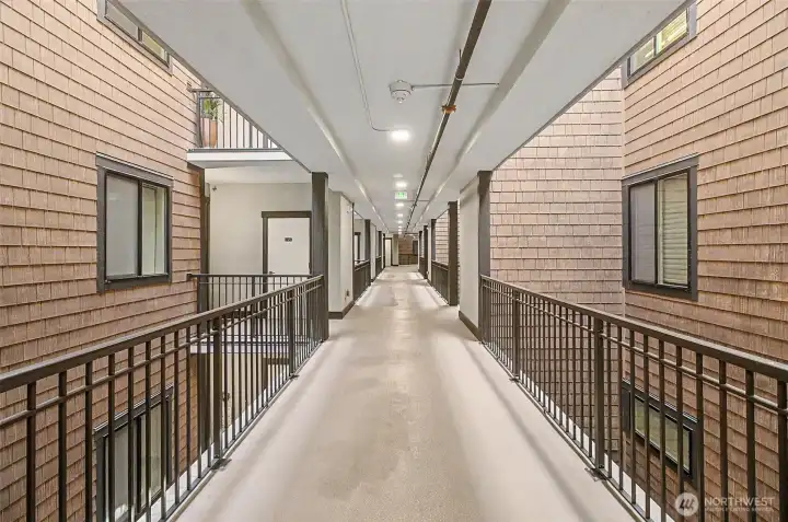 Well-maintained building corridor reflects quality and attention to detail.