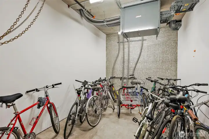 Secure bike storage supports an active, waterfront lifestyle.